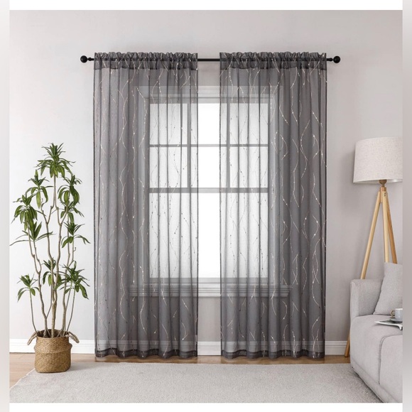 Sold NEW Sheer Curtains 95 “ Long Semi Sheer Curtain with Star Print Design 2 - Picture 3 of 8